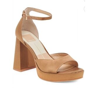 Dolce Vita Pandro Satin Platform Sandal Brown Block Heel Ankle Strap Size 10 NIB